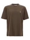 Brunello Cucinelli Printed Logo Crew Neck T-shirt With Side Slits In Brown