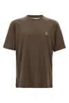 Brunello Cucinelli Printed Logo Crew Neck T-shirt With Side Slits In Brown