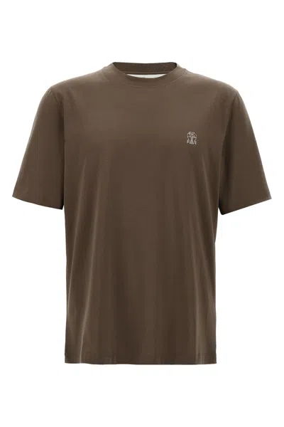Brunello Cucinelli Logo-print Crew-neck T-shirt In Brown