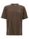 Brunello Cucinelli Printed Logo Crew Neck T-shirt With Side Slits In Brown