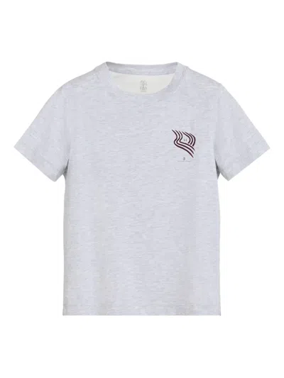 Brunello Cucinelli Kids' Logo-print T-shirt In Gray