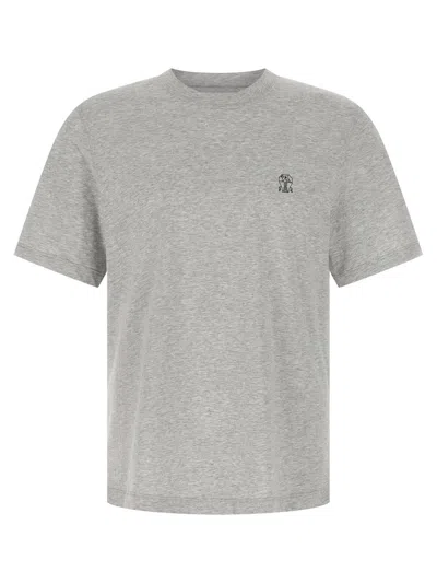 Brunello Cucinelli Printed Logo Crew Neck Short Sleeve Top In Gray