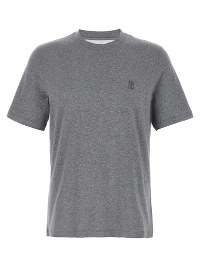 Brunello Cucinelli Logo Print T-shirt In Black