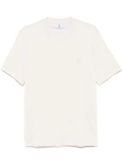 Brunello Cucinelli Logo-print T-shirt In Neutrals