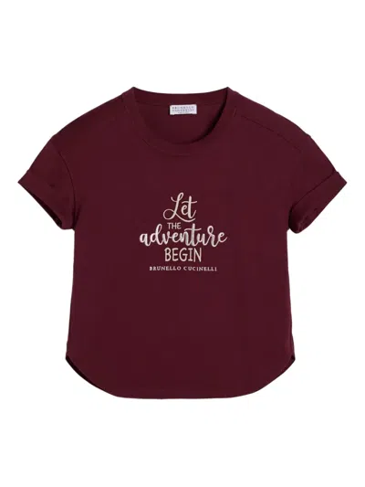Brunello Cucinelli Kids' Logo-print T-shirt In Red