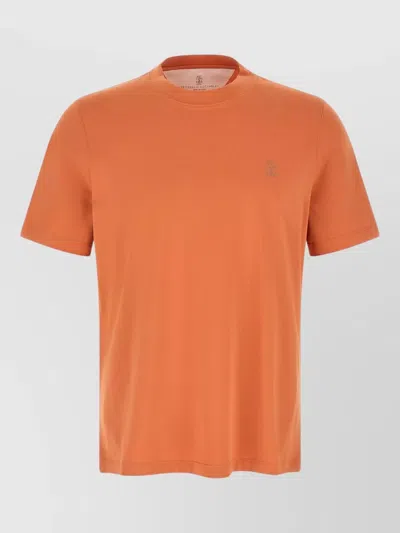 Brunello Cucinelli Logo Print T Shirt Short Sleeves In Orange