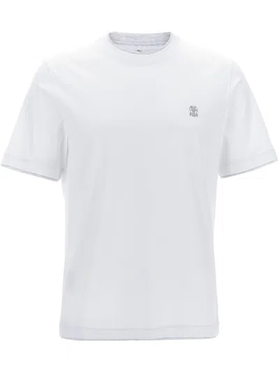 Brunello Cucinelli Men Cotton Jersey Crew-neck T-shirt With Logo And Faux-layering In Multicolor