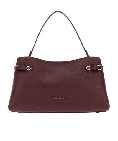Brunello Cucinelli Logo Print Top Handle Bag In Burgundy