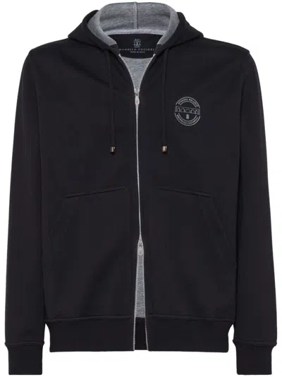 Brunello Cucinelli Logo-print Zipped Hoodie In Black