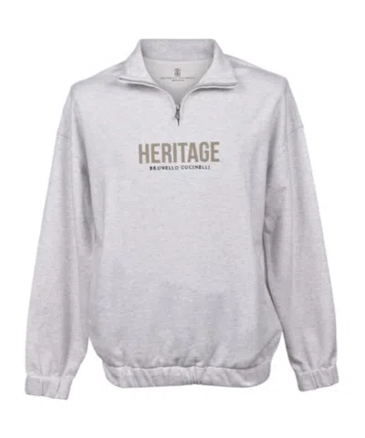 Brunello Cucinelli Logo Printed High Neck Sweatshirt In White
