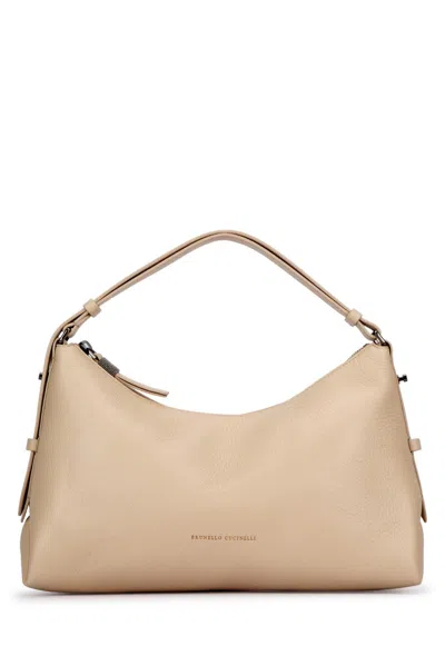 Brunello Cucinelli Logo Printed Zipped Tote Bag In Ivory