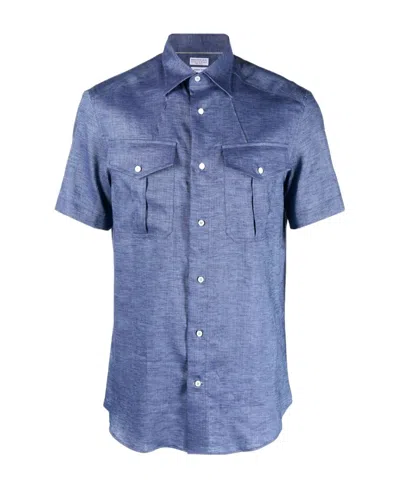 Brunello Cucinelli Logo Short-sleeved Shirt In Blue