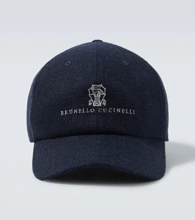 Brunello Cucinelli Men Baseball Cap In Garment-dyed Twisted Cotton Gabardine With Embroidered Logo In Black