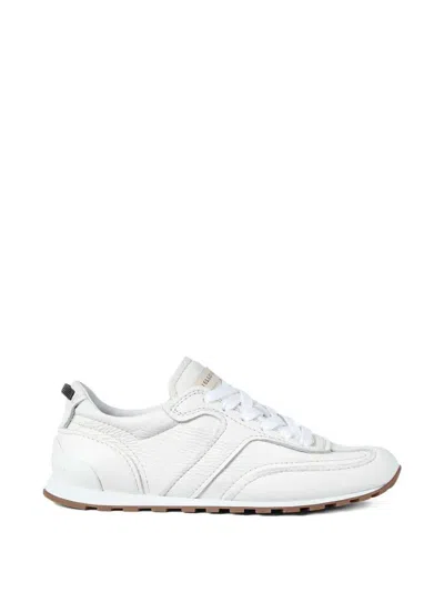 Brunello Cucinelli Grained Soft Leather Runners With Shiny Loops Shoes In White