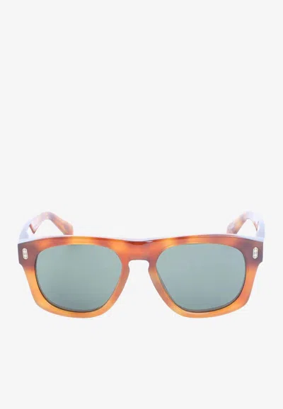 Brunello Cucinelli Logo Square Sunglasses In Green