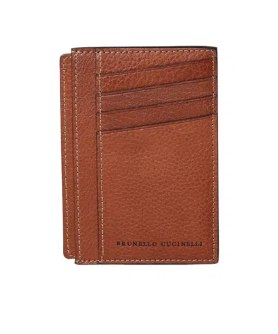 Brunello Cucinelli Logo Stamp Cardholder In Brown