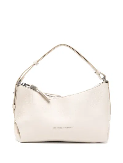 Brunello Cucinelli Logo-stamp Leather Top-handle Bag In Neutrals