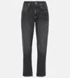Brunello Cucinelli Grey Straight Jeans With Logo Patch In Denim Woman In Black