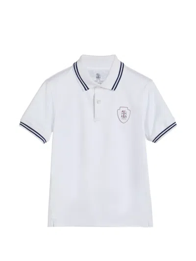 Brunello Cucinelli Kids' Logo Striped Cotton Polo Shirt In White