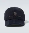 Brunello Cucinelli Lightweight Suede Baseball Cap With Embroidered Logo Hats Blue In Blau