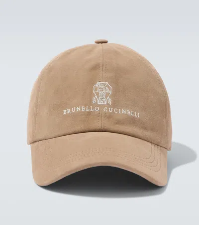 Brunello Cucinelli Logo Suede Baseball Cap In Brown