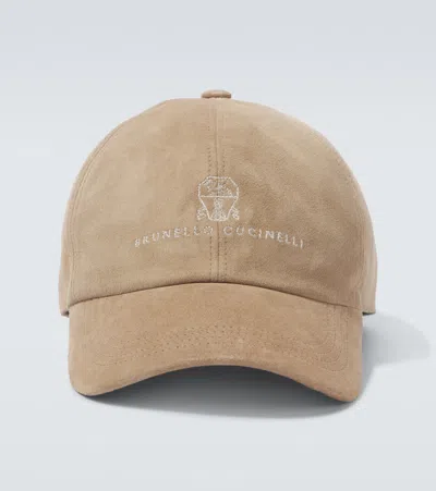 Brunello Cucinelli Logo Suede Baseball Cap In Brown