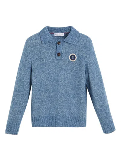 Brunello Cucinelli Kids' Polo Sweater In Blue