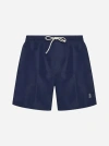 Brunello Cucinelli Mens Logo Embroidered Swim Trunks In Navy In Blue