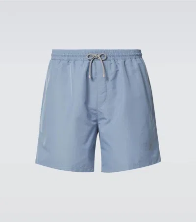 Brunello Cucinelli Logo Swim Trunks In Clear Blue