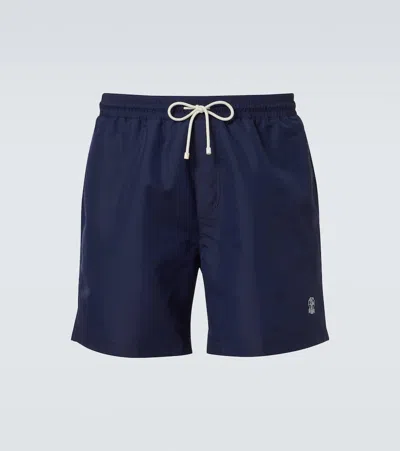 Brunello Cucinelli Logo Swim Trunks In Blue