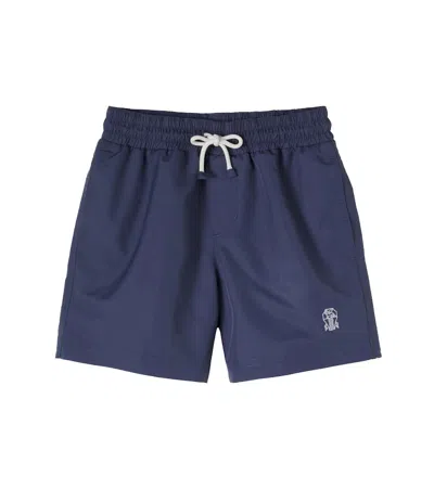 Brunello Cucinelli Kids' Logo Swim Trunks In Blue
