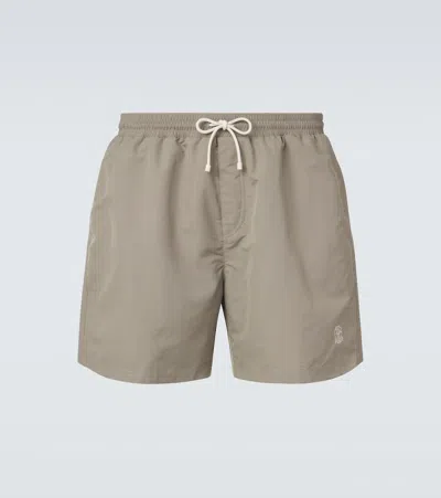 Brunello Cucinelli Swimming Costume With Elastic And Drawstring In Gray