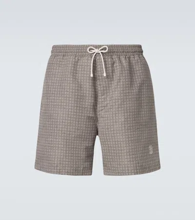Brunello Cucinelli Logo Swim Trunks In Gray