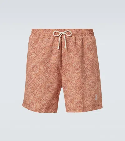 Brunello Cucinelli Logo Swim Trunks In Orange