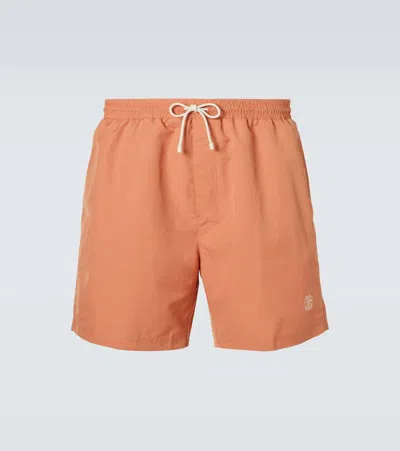 Brunello Cucinelli Logo Swim Trunks In Orange