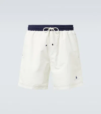 Brunello Cucinelli Straight-leg Mid-length Logo-print Swim Shorts In White