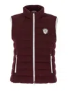 Brunello Cucinelli Bordeaux Sleeveless Down Jacket With Logo Patch On The Front In Burgundy