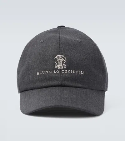 Brunello Cucinelli Logo Virgin Wool Baseball Cap In Black