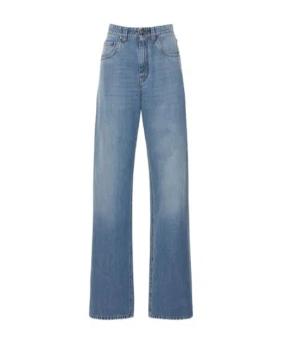 Brunello Cucinelli Logo Wide-leg Denim Pants In Blue