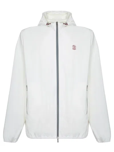 Brunello Cucinelli Logo Windbreaker Jacket White