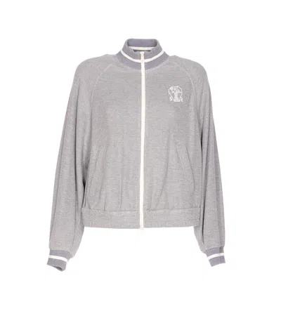Brunello Cucinelli Logo Zipped Sweatshirt In Silver