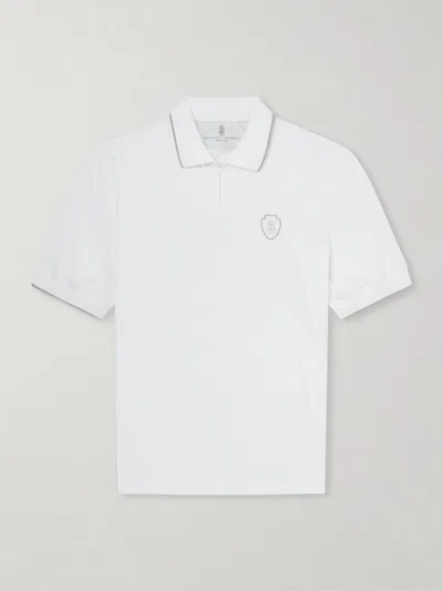 Brunello Cucinelli Technical Fabric Polo Shirt With Embroidered Logo On The Front In White