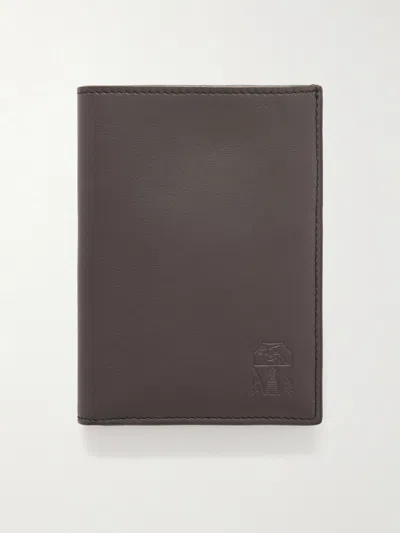 Brunello Cucinelli Logo-debossed Leather Passport Holder In Brown