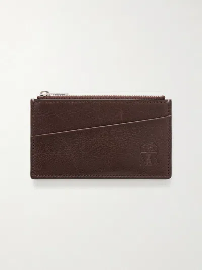 Brunello Cucinelli Logo-debossed Leather Zipped Cardholder In Brown