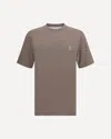 Brunello Cucinelli Mud Cotton Solomeo Crest T-shirt