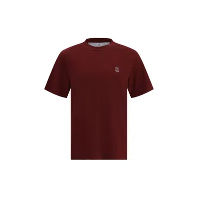 Brunello Cucinelli Logo Printed Crewneck T-shirt In Burgundy