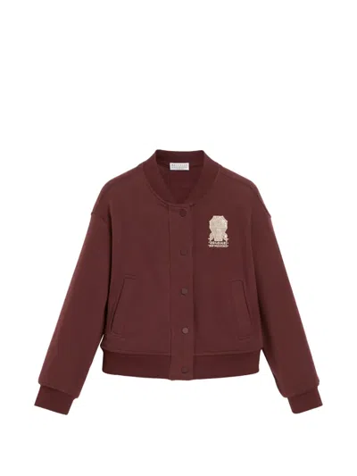 Brunello Cucinelli Kids' Logo-embroidered Bomber-jacket In Brown