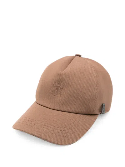 Brunello Cucinelli Logo-embroidered Cap In Brown