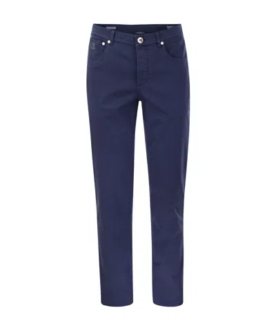 Brunello Cucinelli Logo-embroidered Chino Trousers In Blue