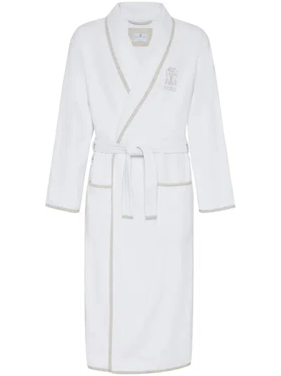 Brunello Cucinelli Logo-embroidered Cotton Bath Robe In White